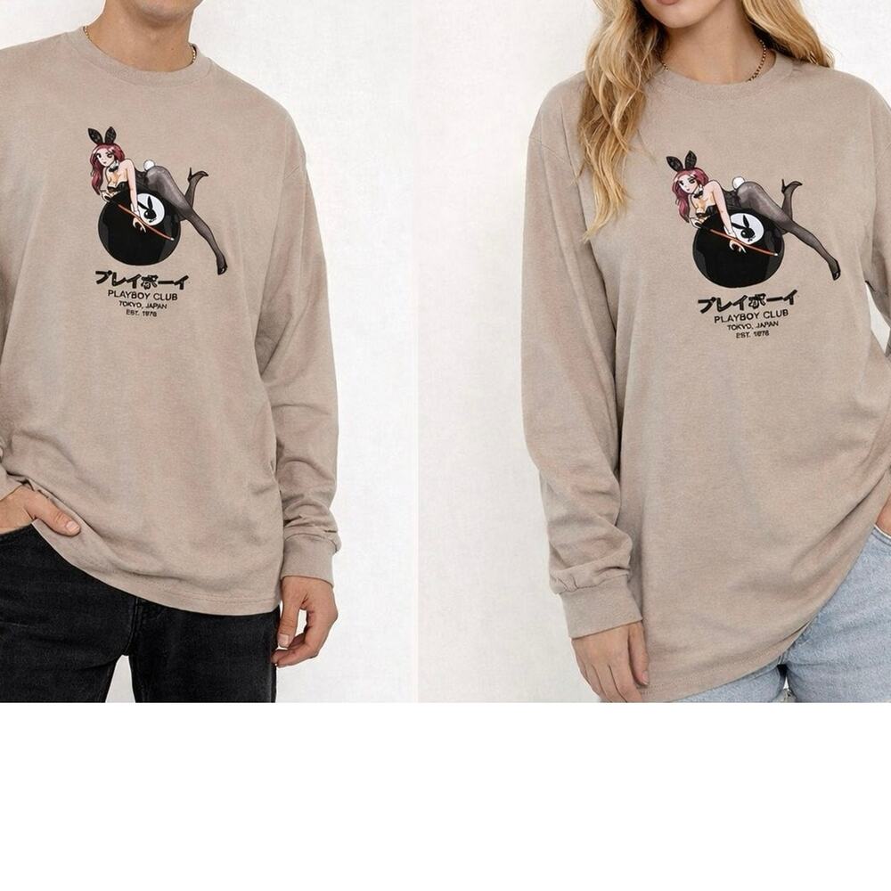 Playboy Club Tokyo Japan Graphic Long Sleeve Tee — Beige — Size M